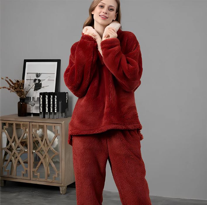 Heidi-Mode - Knusse fleece pyjamaset voor dames - comfortabele nachtkleding