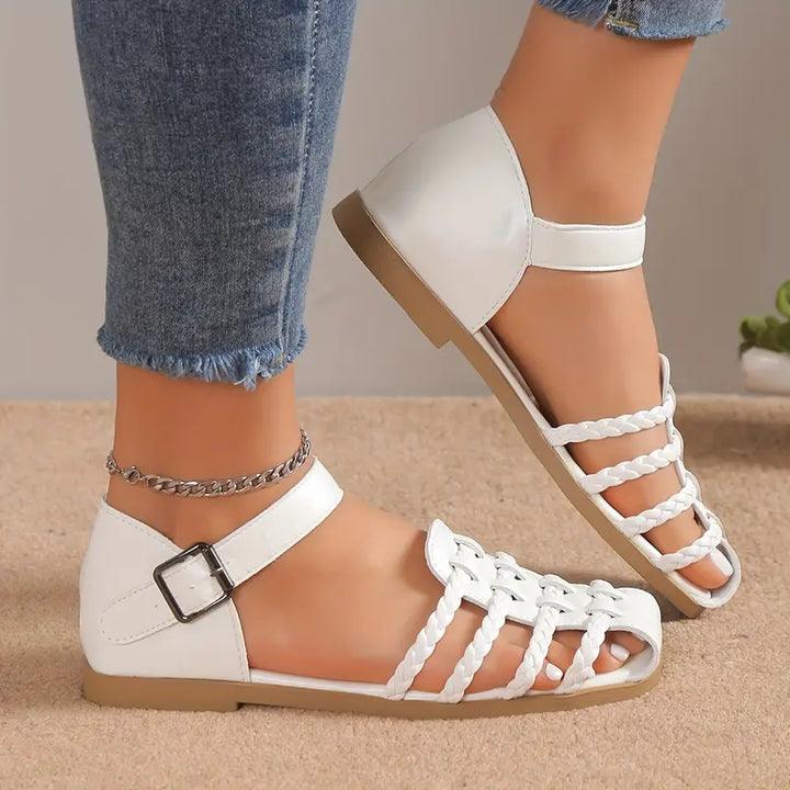 Krishma Sandals | Closed Toe Flat Sandals with Strap and Buckle Closure