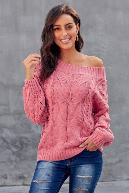 Pullover met losse kabel en effen kleur voor vrouwen