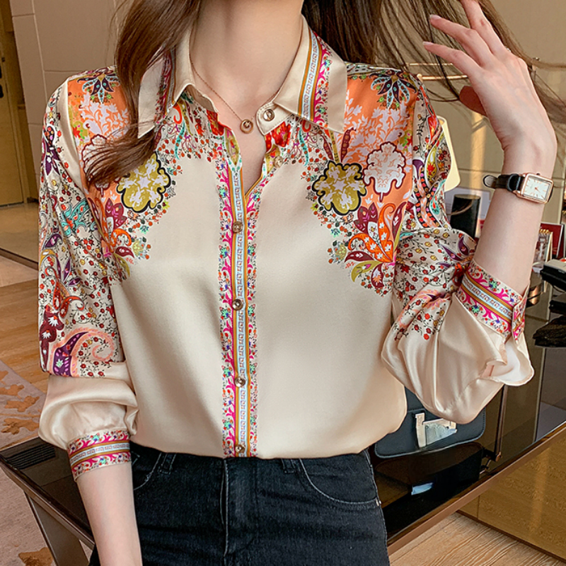 AMBER Satijnen Bloemen Blouse