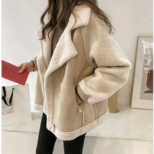 Gezellige luxe beige sherpa jas voor oversized vrouwen