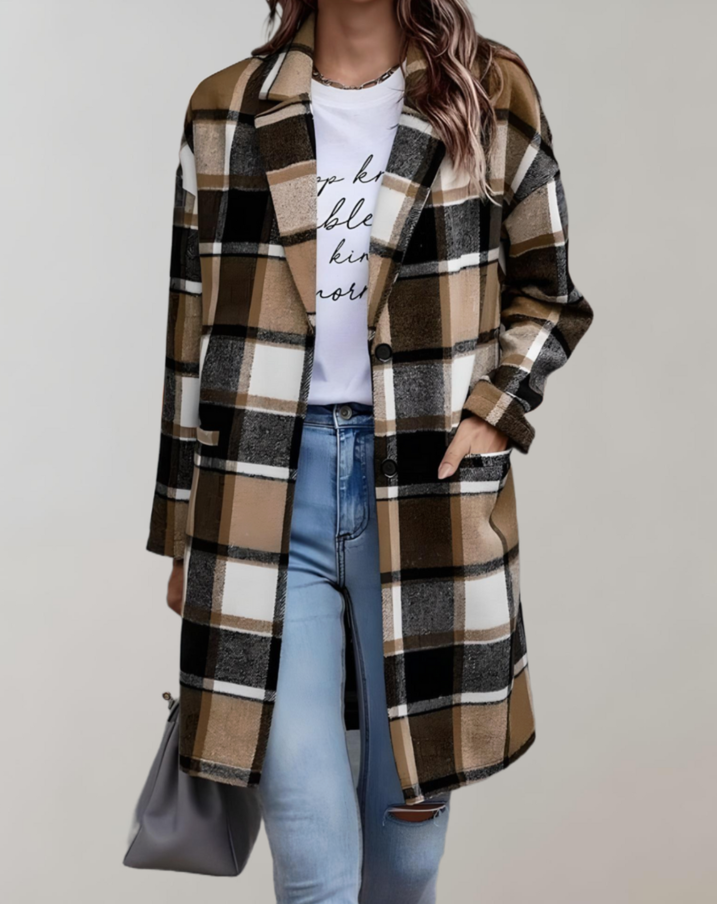 Oversized en lange geruite jas - Bozena