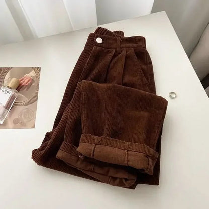 Retro corduroy broek met hoge taille voor dames