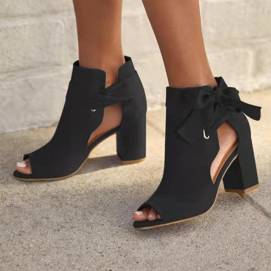 Nicola Sandals | Block Heel Sandals with Bow and Cutouts