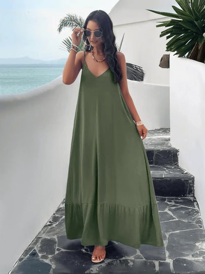 V-hals Losse taille Mouwloze jurk Effen