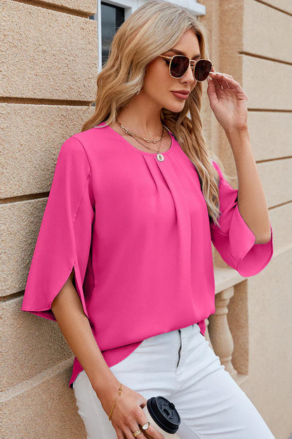 Clara Damesblouse - plooien en gebloemde mouwen