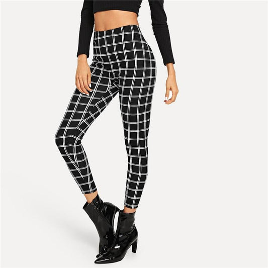 Mariam - Geruite skinny broek met hoge taille