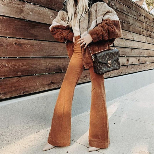 Cadence - Corduroy broek met hoge taille en wijde pijpen