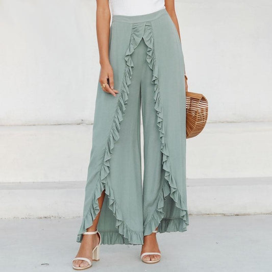 Adley cropped broek met gespleten pijpen en ruches