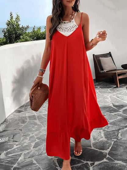V-hals Losse taille Mouwloze jurk Effen