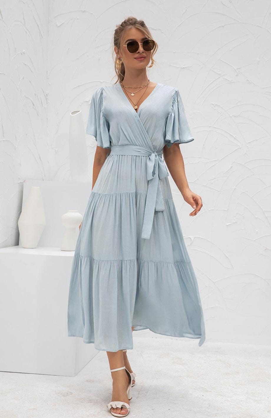 Casual lange jurk met korte wijde mouwen voor een ontspannen look