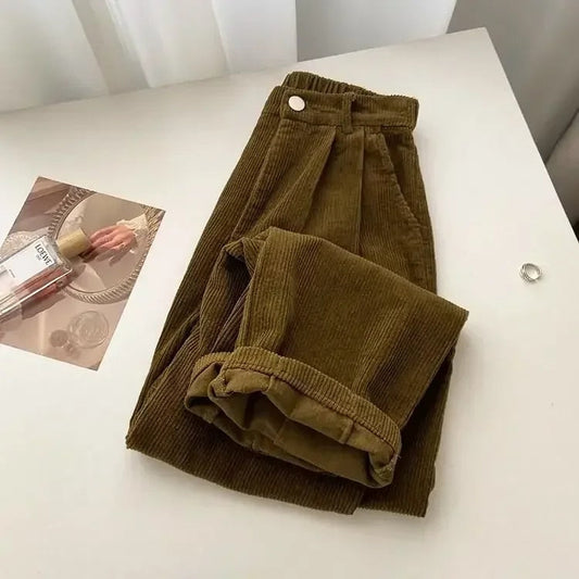 Retro corduroy broek met hoge taille voor dames