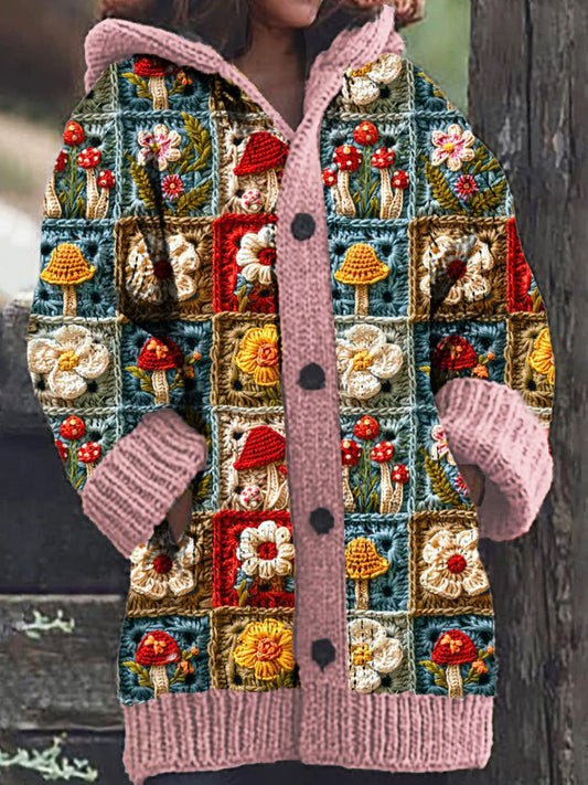 Sharon | Een Comfortabel Gebreid Hoodie Vest Met Bloemen Patchwork Voor Vrouwen