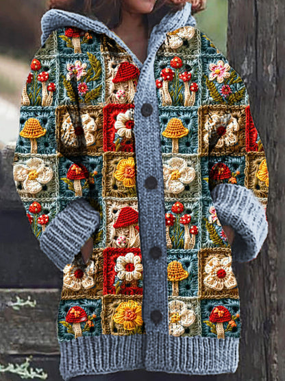 Sharon | Een Comfortabel Gebreid Hoodie Vest Met Bloemen Patchwork Voor Vrouwen