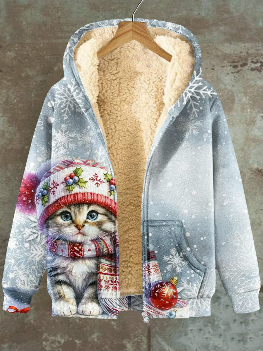 Sharon | Met Sneeuwvlok Kat Patroon Hoodie Met Ritssluiting Fleece Sweatshirt Jas