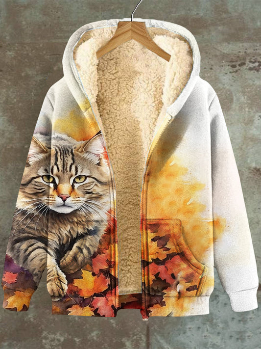 Sharon | Fleece-Hoodie met rits Kattenblad