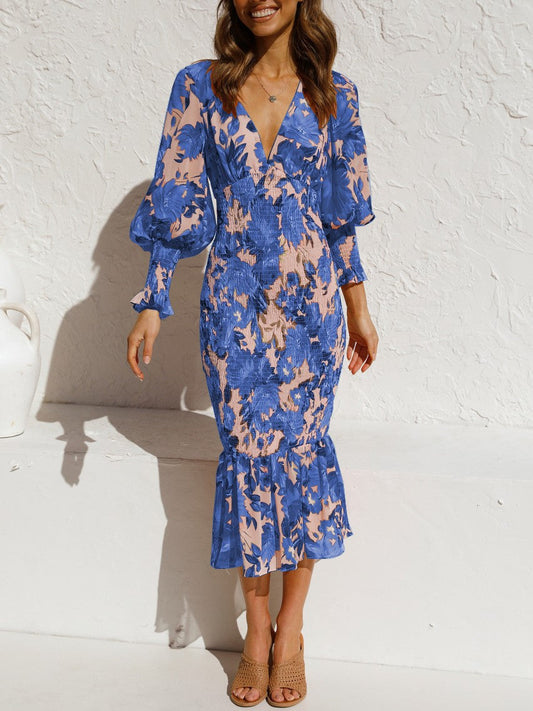 LD | Jurk met lange mouwen, elastische tailleband en print, rok met volants