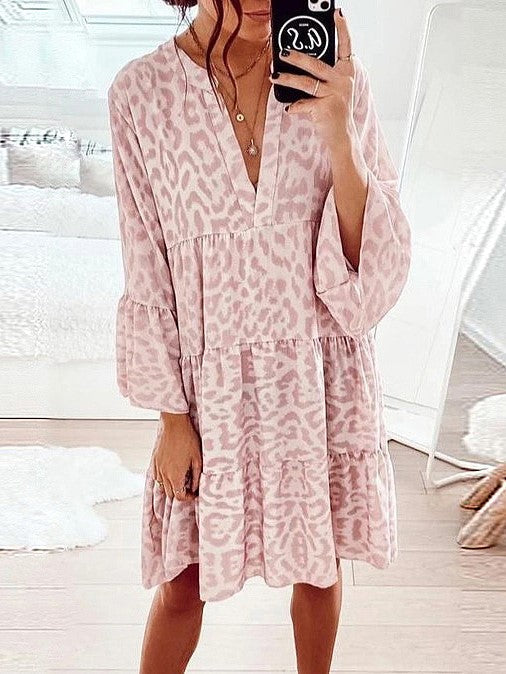 -jurk met print, lange mouwen en losse V-hals