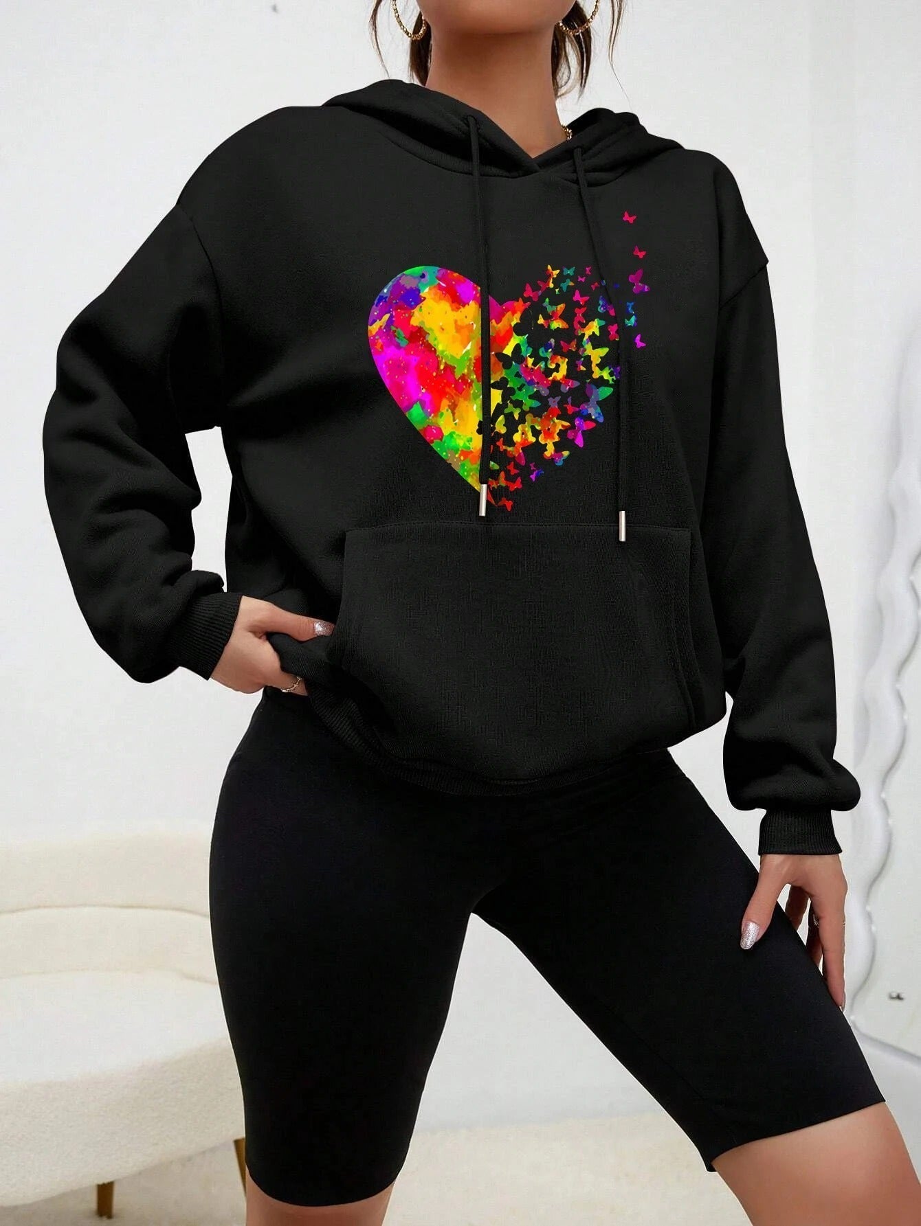 Sharon | Colouré Hart Vlinder Bedrukte Hoodie