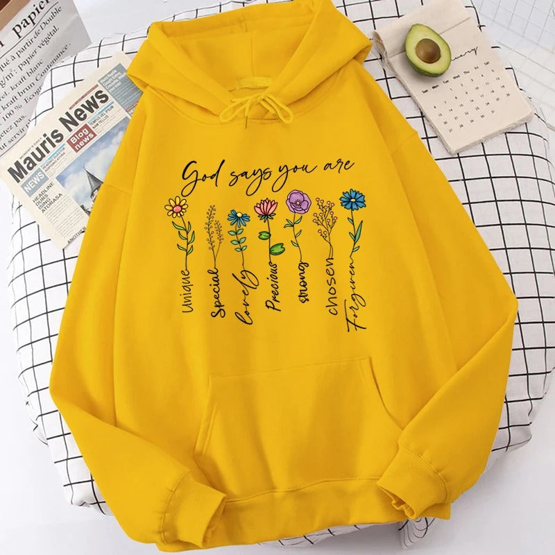 Elisa - Hoodie met bloemmotief en inspirerende slogan