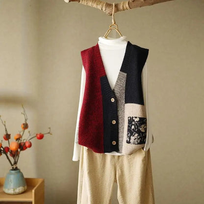 Clara - Kleurrijk gebreid patchwork vest voor dames