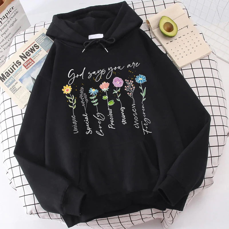 Elisa - Hoodie met bloemmotief en inspirerende slogan