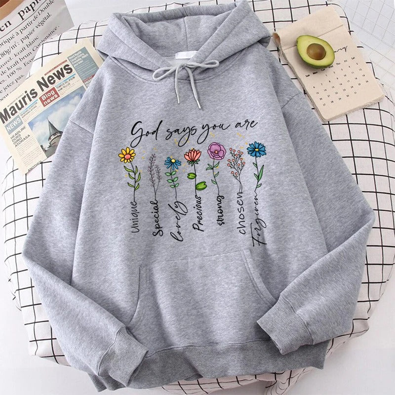 Elisa - Hoodie met bloemmotief en inspirerende slogan