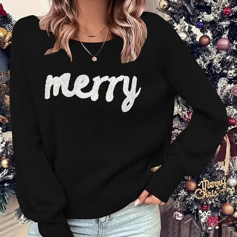 Joy - Kersttrui voor dames met "Merry" opschrift