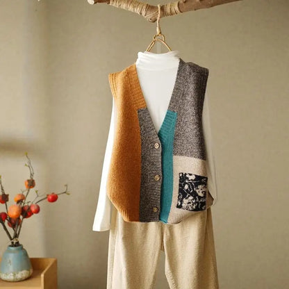 Clara - Kleurrijk gebreid patchwork vest voor dames