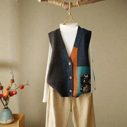 Clara - Kleurrijk gebreid patchwork vest voor dames