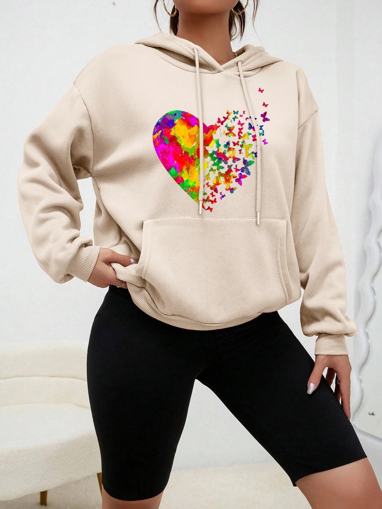 Calypso kleurrijke vlinder hart print hoodie