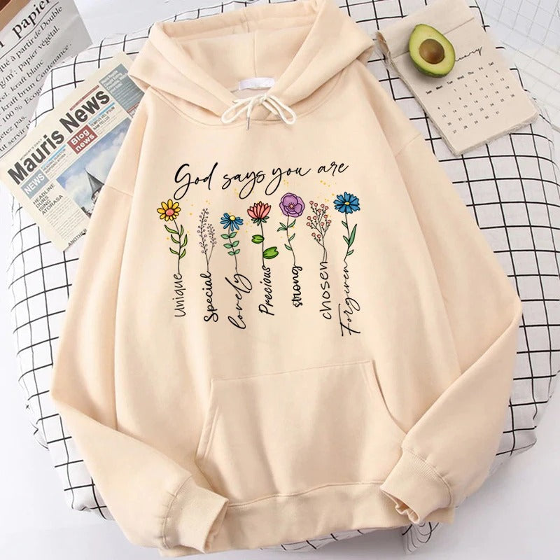 Elisa - Hoodie met bloemmotief en inspirerende slogan