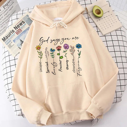 Elisa - Hoodie met bloemmotief en inspirerende slogan