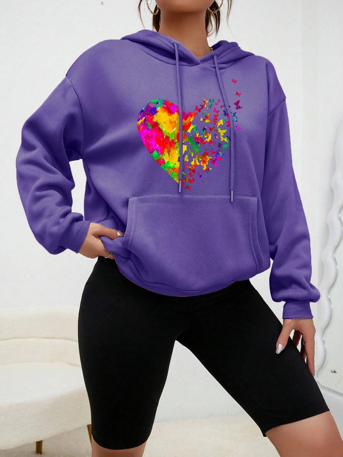 Calypso kleurrijke vlinder hart print hoodie