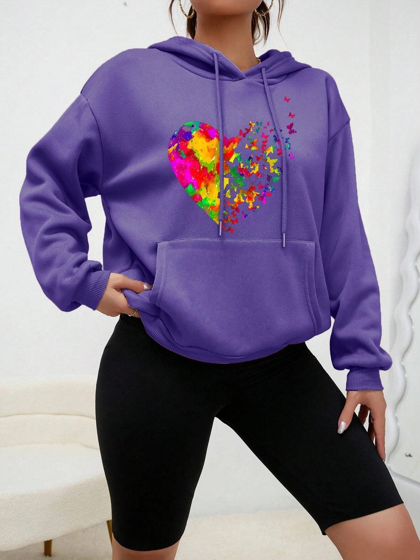 Sharon | Colouré Hart Vlinder Bedrukte Hoodie