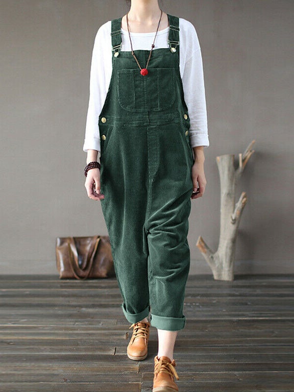 corduroy effen linnen jumpsuit met zakken