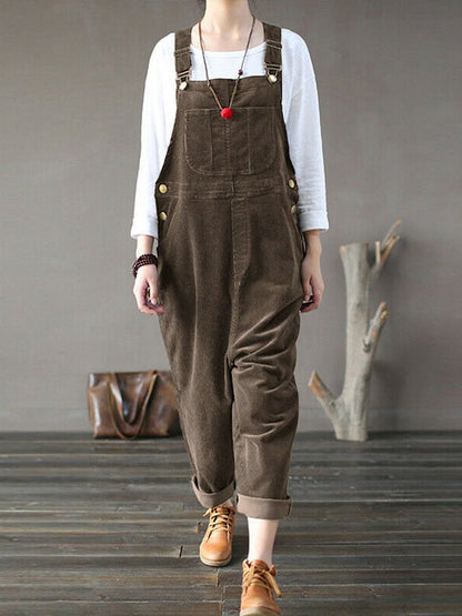 corduroy effen linnen jumpsuit met zakken