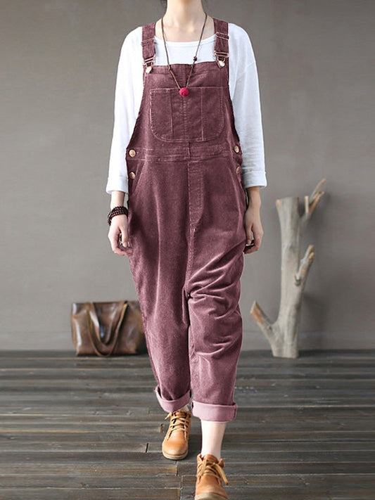 corduroy effen linnen jumpsuit met zakken