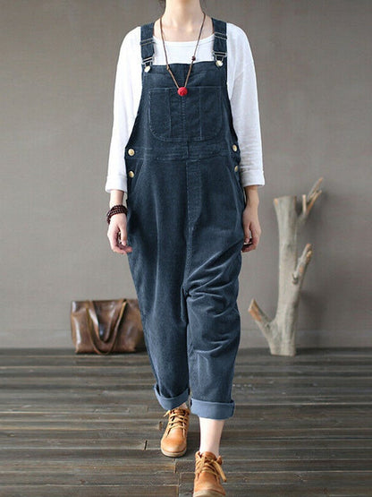 corduroy effen linnen jumpsuit met zakken