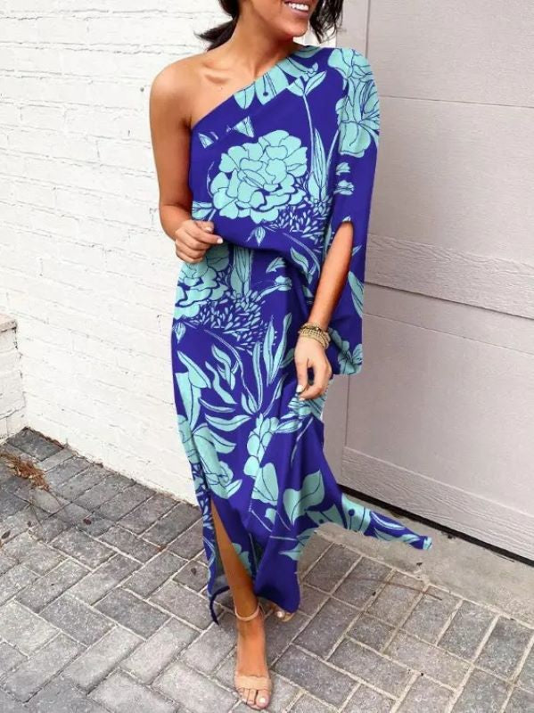 Losse bohemian jurk met schuine schouders