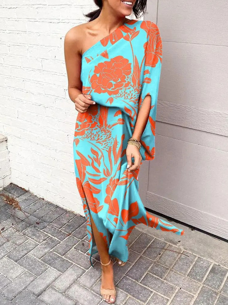 Losse bohemian jurk met schuine schouders