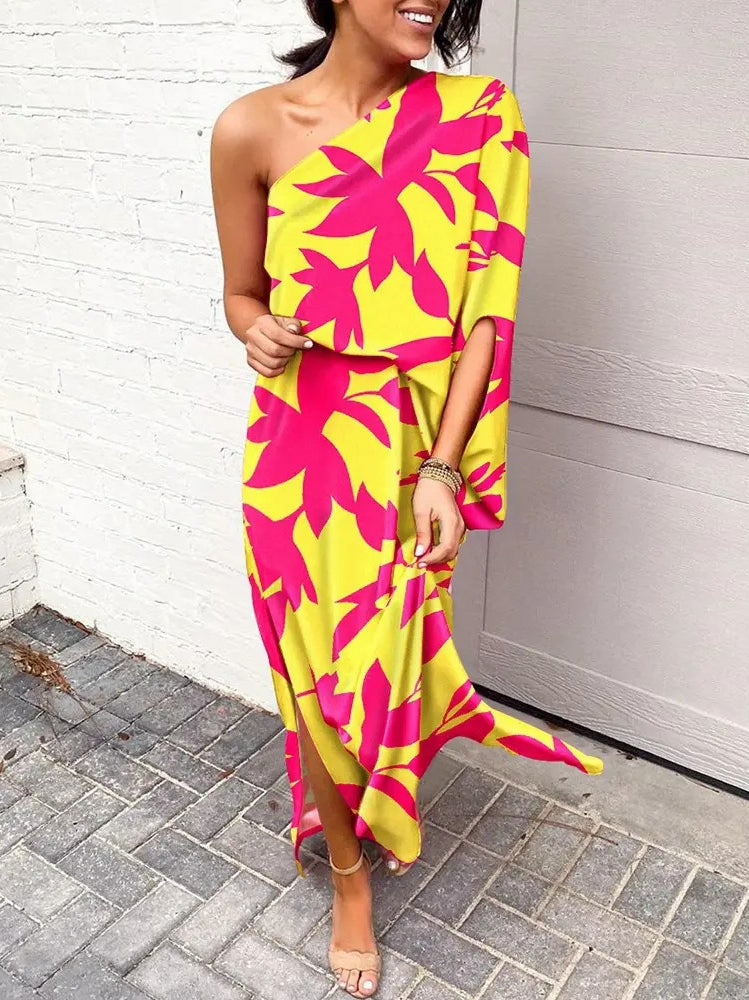 Losse bohemian jurk met schuine schouders