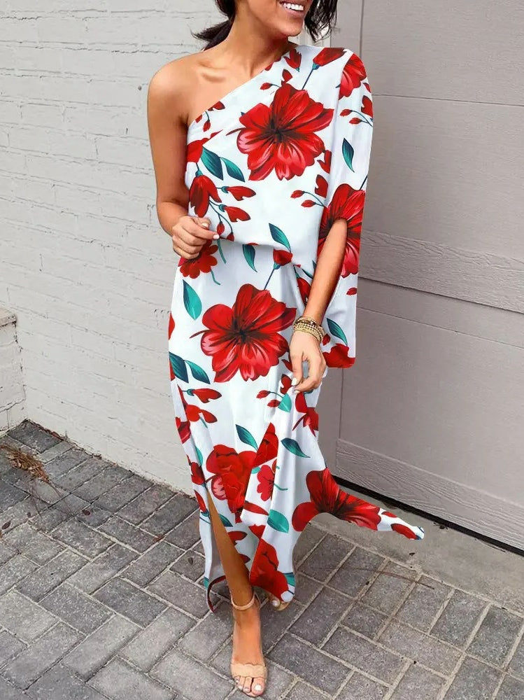 Losse bohemian jurk met schuine schouders