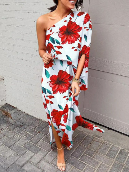 Losse bohemian jurk met schuine schouders