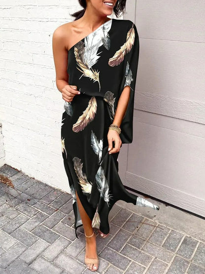 Losse bohemian jurk met schuine schouders