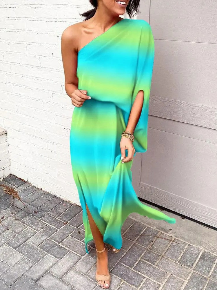 Losse bohemian jurk met schuine schouders