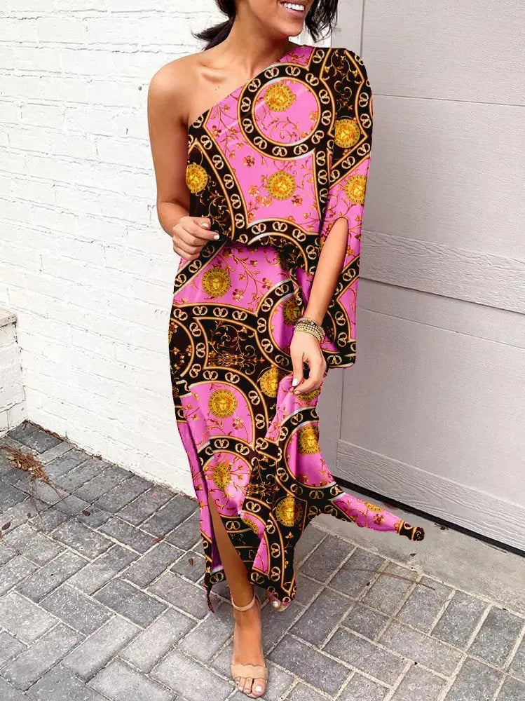 Losse bohemian jurk met schuine schouders