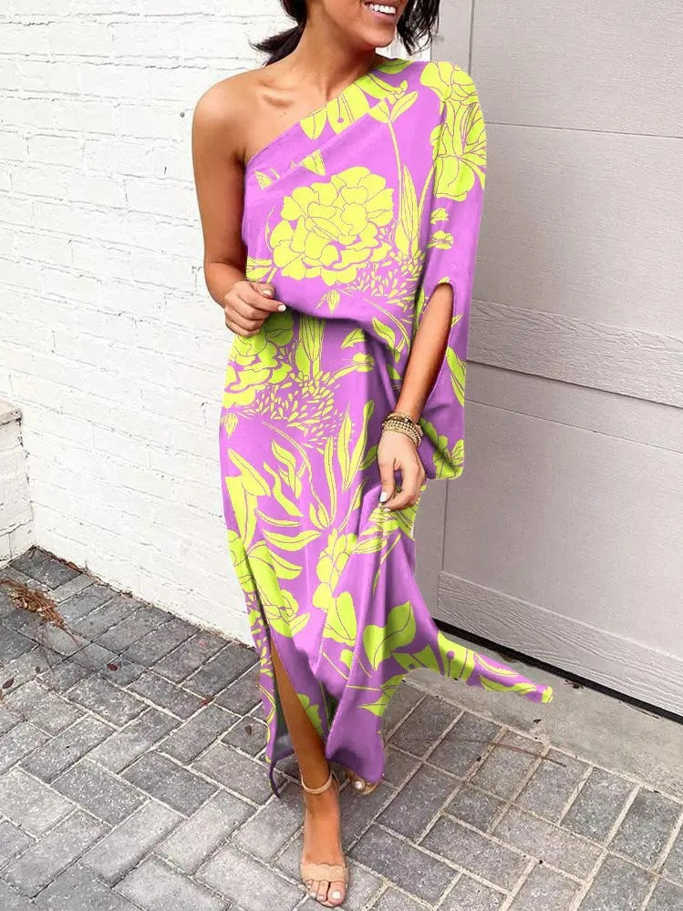 Losse bohemian jurk met schuine schouders